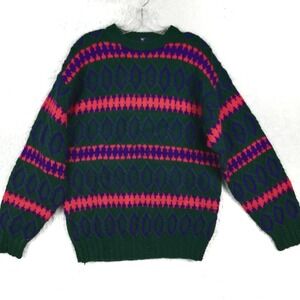 Vtg Regatta Sport Mens 100% Wool Sweater Fair Isle Nordic Knit Green Pullover M